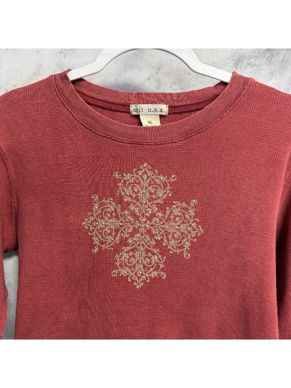 Vintage Xcit USA Womens Long Sleeve Shirt XL Red Thermal Knit Tee Y2K 2000s